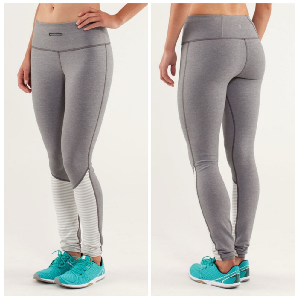 Lululemon Run Runder Under Pants   Heathered Slate Micro Stripe Polar Cream Sz 8